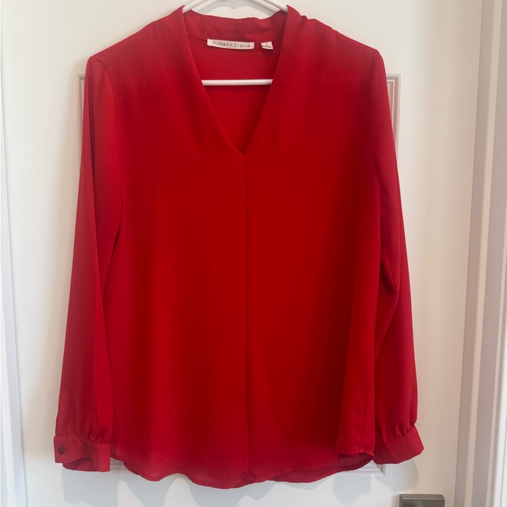Light weight Red V-Neck Long-Sleeve Blouse